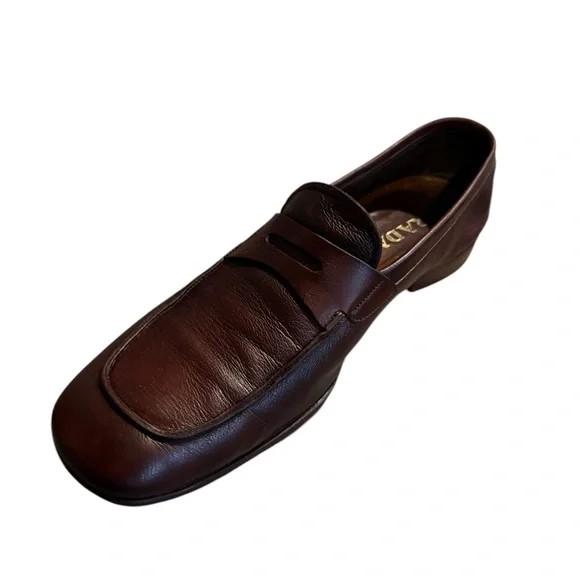 Prada Mens Classic Brown Leather Slip On Shoes